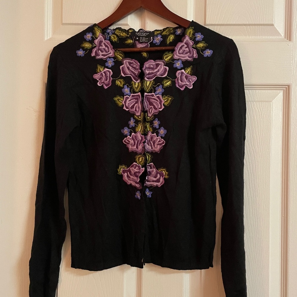 Karen Kane Woman's Sweater Cardigan Flower Silk Cashmere Sz M